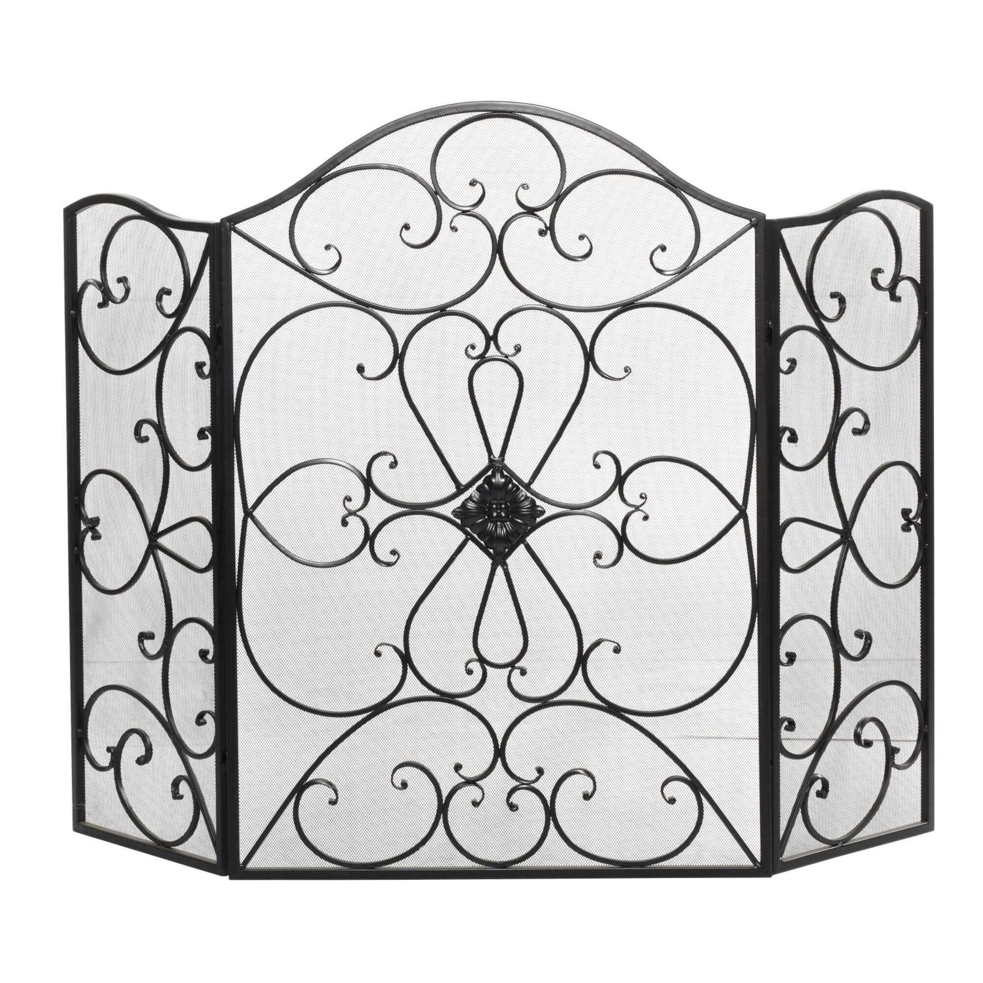 Black Metal Traditional Fireplace Screen, 36" x 49" x 1"